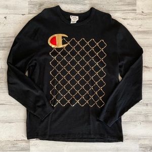 CHAMPION Heritage Long Sleeve T SHIRT Gold Foil Graphic Design Adult L